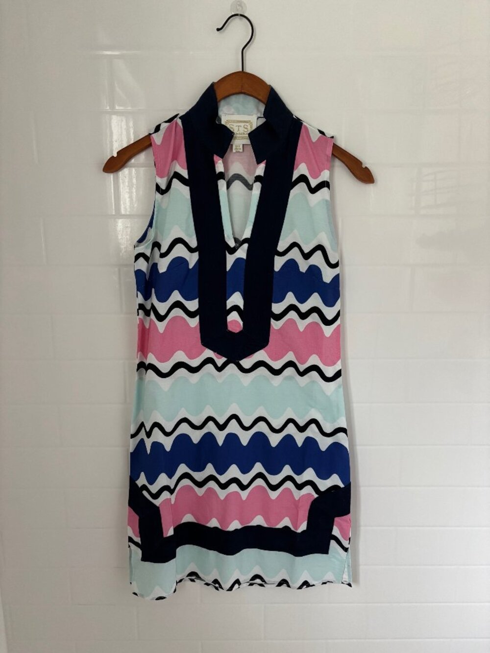 Sail to Sable STS XXS Wave Print Tunic Dress Coastal Preppy